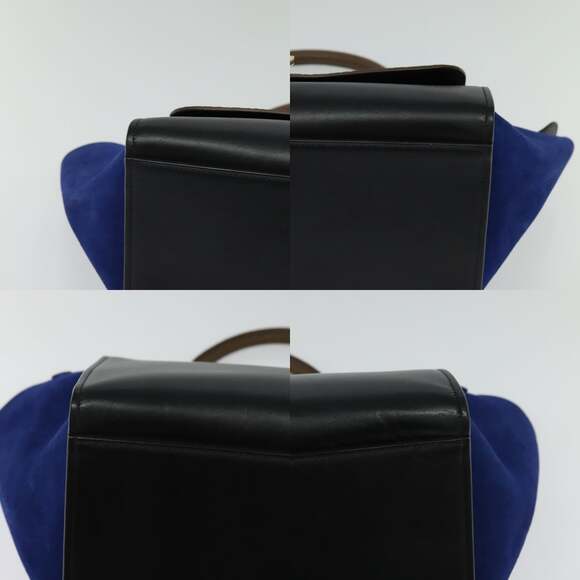 CELINE Trapeze Hand Bag Leather Beige Gold Blue - Picture 10 of 13